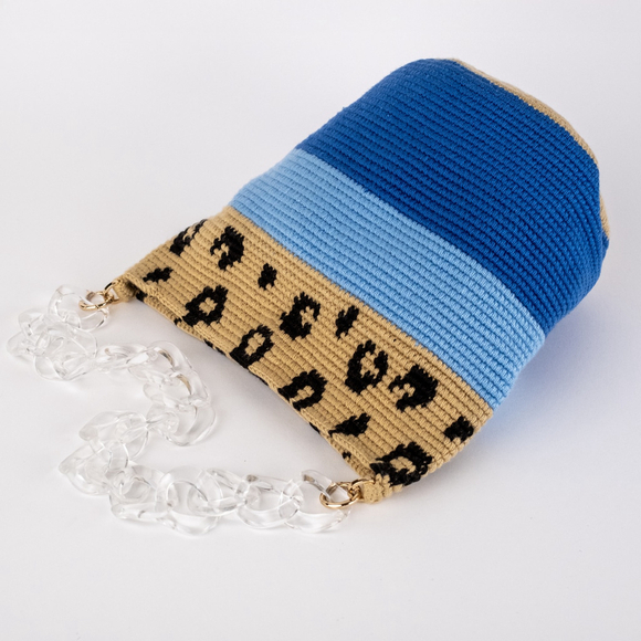 SORAYA HENNESSY Blue Beige Leopard Midi Bucket Bag Women's $250 Retail - Picture 5 of 10